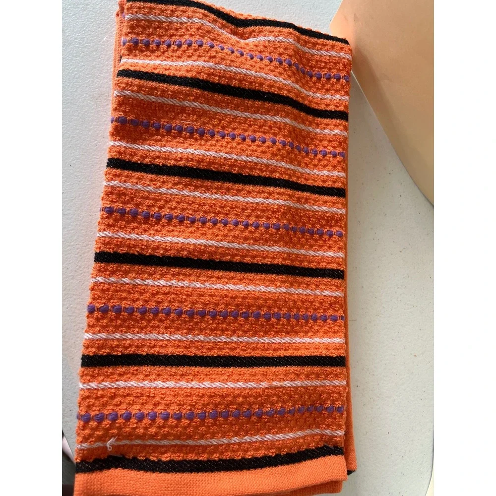 Set of 2 Spooky Season Halloween Kitchen Towels Orange Black Cat Pumpkin Cotton